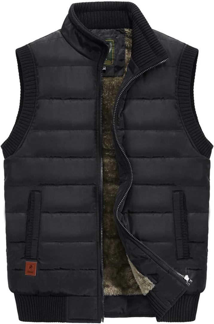 VtuAOL Men's Outerwear Vest for Men Winter Puffer Vests Fleece Lined Outdoor Warm Sleeveless Jackets (Black, L)