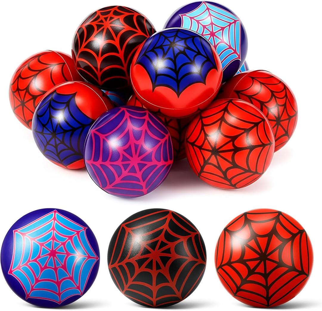 Civaner 24 Pcs Spider Party Favor, 1.57'' Spider Web Stress Ball Sensory Fidget Toys for Kids Birthday Decorations Game Supplies Goodie Bags Stuffers Easter Basket Filler Classroom Gifts (3 Style)