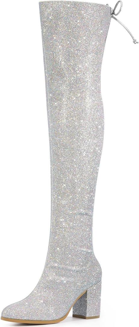 Allegra K Women's Round Toe Chunky Heel Over the Knee High Boots, 6.5