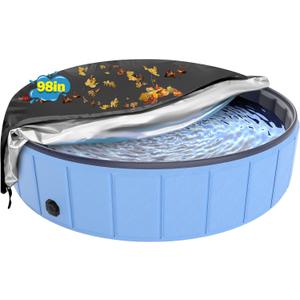 Large Foldable Dog Pool Cover, Hyperzoo 98 Inch Waterproof Round Pet Pool Cover with Drawstring to Keep Leaves Out, Tear-Resistant Collapsible Dog Swimming Pool & Kiddie Pool Cover for Outdoor