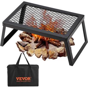 VEVOR Folding Campfire Grill, 18" Portable Camping Grates Over Fire Pit, Heavy Duty Steel Mesh Grate, Camp Fire Cooking Equipment with Legs Carrying Bag, Grilling Rack for Outdoor Open Flame Cooking