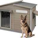 Large Outdoor Wooden Dog House, Weatherproof Dog Houses with Adjustable Vent Windows, Alloy Chew-Resistant Frame, Removable Floor for Medium & Large Dogs, (43.5" L x 29.5" W x 33.5" H)