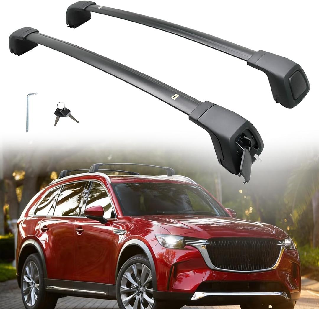 Lockable Roof Rack Cross Bars for 2024 2025 2026 Mazda CX90 & CX-90 PHEV with Flush Side Rails, Heavy Duty Aluminum Crossbars, Rooftop Cargo Carrier Accessories for Kayaks Bikes Skis Canoes