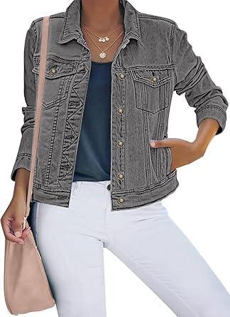 HipGlamp Women's Jean Jacket Classic Basic Button Down Long Sleeves Casual with Pockets (XX-Large)
