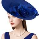 dressfan Church Fascinator Derby Hats for Women,20s 50s Linen Vintage Derby Hat for Church/Wedding/Cocktail/Tea Party, Blue