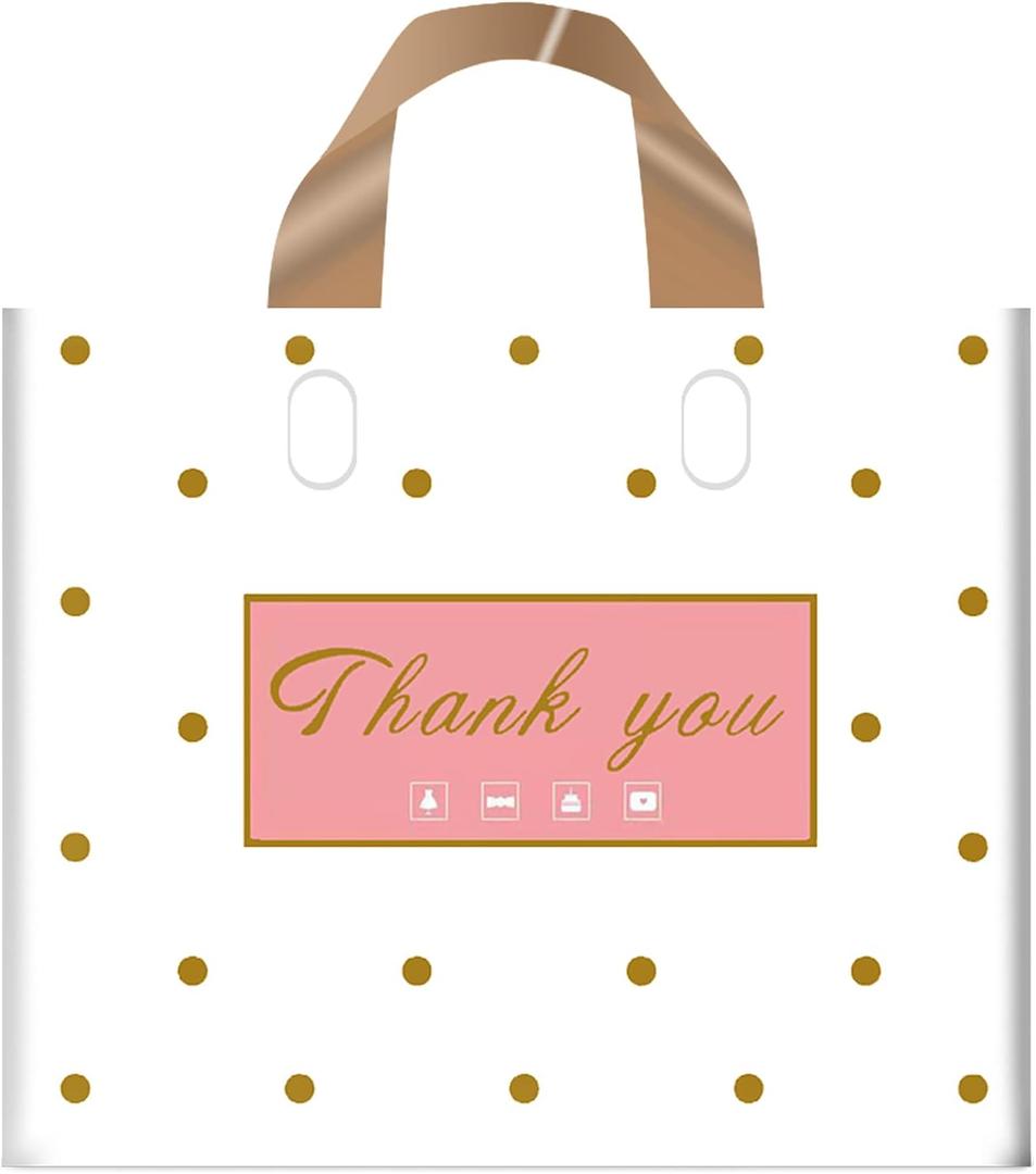 MLAFLY Thank You Bags - 50 Pack Plastic Bulk Merchandise Bags for Small Business, Retail, Parties, Favors & Goody Bags (Polka Dot - XLarge (16"x18"))