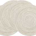 SHACOS Round Braided Placemats Set of 4 Washable Table Placemats Cotton Polyester Place Mats 15 inch Circle Table Mats for Holiday Party (Ivory, 4)
