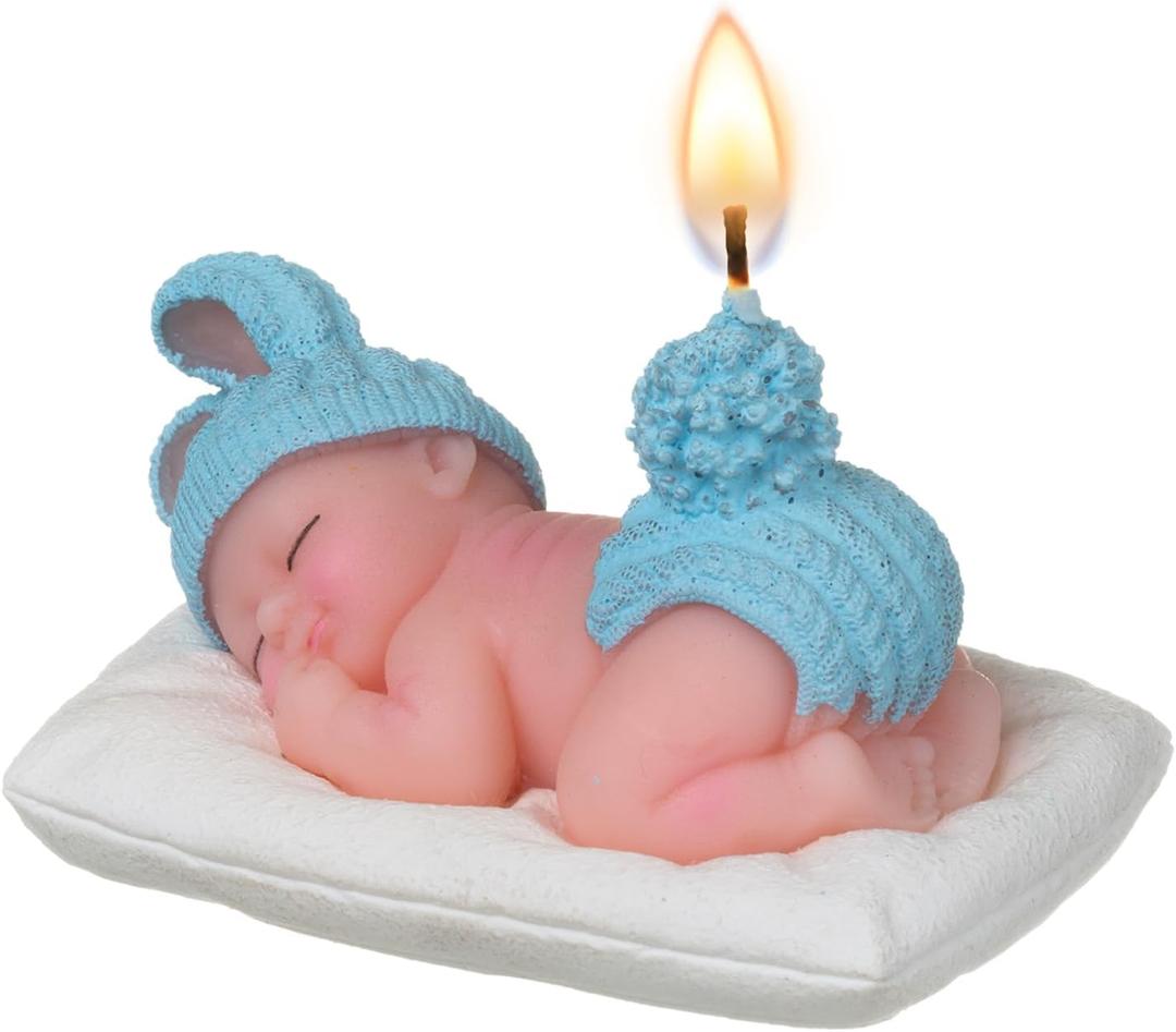 Blue Baby Shower Cake Topper Boy  Baby Shower Cake Decorations, Adorable Sleeping Baby Candles, Gender Reveal Return Gifts Party Supplies (Blue)