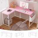 Pamray 47 Inch Reversible L Shaped Gaming Desk Corner Computer Desk with Storage Bag Home Office Table for Writing Study Pink