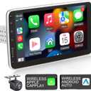 Single Din Touchscreen Car Radio Wireless Carplay & Wireless Android Auto,10.1 Inch Adjustable Android Car Stereo with AHD Backup Camera,GPS Navigation,WiFi,Bluetooth AM/FM SWC