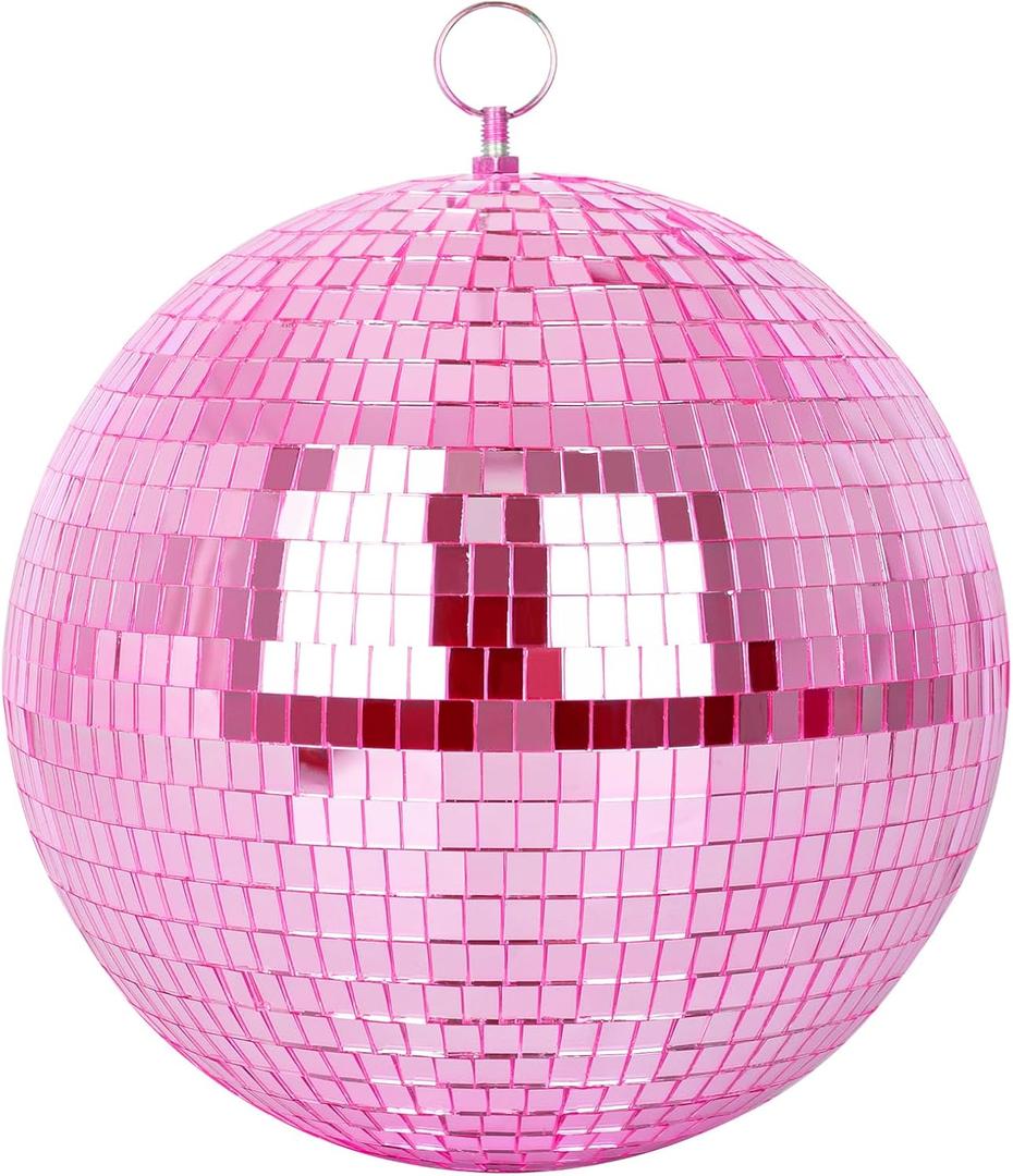 Mirror Ball, MUZTOP 10 Inch Disco Ball with Hanging Ring, Light Mirror Ball for Disco Parties DJ Stage Wedding Christmas Home Decor, Pink