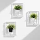 3 Pcs Wall Plant Holder Window Wooden Plant Shelves Photo Frame Planters Pot Holder Indoor Planters Wall Hanging Flower Pot Rack for Home Living Room Bedroom Entrance(Distressed White)
