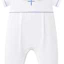 FYMNSI Newborn Baby Boys Baptism Outfits White Short Sleeve Romper Jumpsuit for Christening 1st Birthday Cake Smash Clothes (18-24 Months)