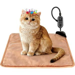 Cat & Dog Heating Pad - 3 Timer and 3 Level Temperature Smart Sensor Electric Pet Heating Pad with Chew Resistant Cord, Indoor Outdoor Warm Heated Bed for Dogs Cats - 17.7x17.7 (camel)