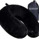 GDEOUP Travel Pillow - Memory Foam Neck Pillow Support Pillow,Luxury Compact & Lightweight Quick Pack for Camping,Sleeping Rest Cushion (Black)