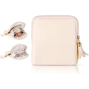 Tucnoeu Jewelry Pouch with Zipper, Small Travel Jewelry Case, Velvet Small Jewelry Organizer, Portable Mini Travel Jewelry Bag for Bracelet Rings Earring-Cream White (Beige)