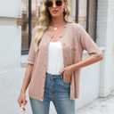 Women's Summer Button Down Shirts Casual Short Sleeve Crew Neck Ribbed Knit Blouse Open Front Work Cardigans (Black, L)