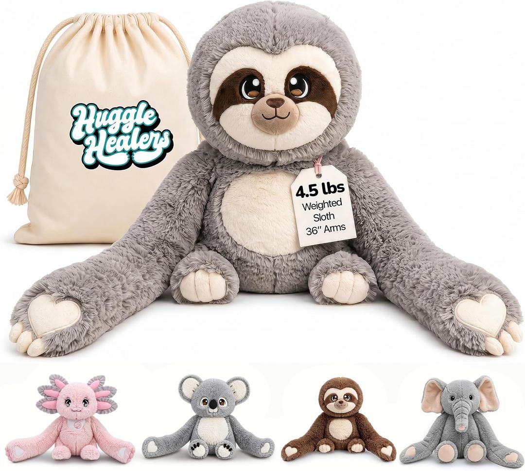 Huggle Healers Weighted Stuffed Animals for Adults, Teens and Kids - 36 Inch Long Plush Arms for Hugs - 4.5lb Sloth Stuffed Animal Plushies - Marshmallow Sloth