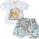 Kaipiclos Western Newborn Baby Boy Clothes Cactus Cow Print Short Sleeved T-Shirt and Casual Drawstring Shorts Summer Outfit
2-3Y