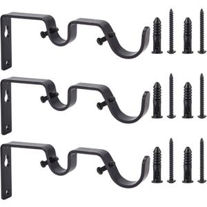 Ycolnaefllr Set of 3 Oil Rubbed Bronze Double Rod Holders Heavy Duty Double Curtain Rod Brackets Double Curtain Rod Hanging Brackets for 1 and 0.7 -Inch Rod