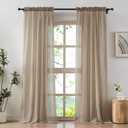 Anpark Tan Beige Sheer Curtains 63 Inch Length for Bedroom, Light Filtering Cotton Linen Textured Privacy Sheer Curtains Rod Pocket Natural Voile Drapes for Living Room, W52 x L63 in, 2 Panels