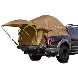 Savvycraft Pickup Truck Tent for Compact Size Truck 5.0'-5.2' Bed, Waterproof P3000mm 2-Person Double Layer Truck Bed Camping Tent, Expandable Awning, Rainfly, Storage Bag Included Brown