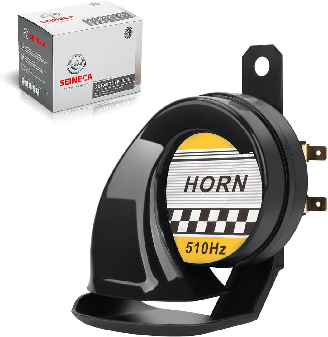 SEINECA Universal 12V Snail Horn Siren 130DB High Tone 510HZ Waterproof Electric Air Horn for Motorcycle Auto Car Scooter(Black).