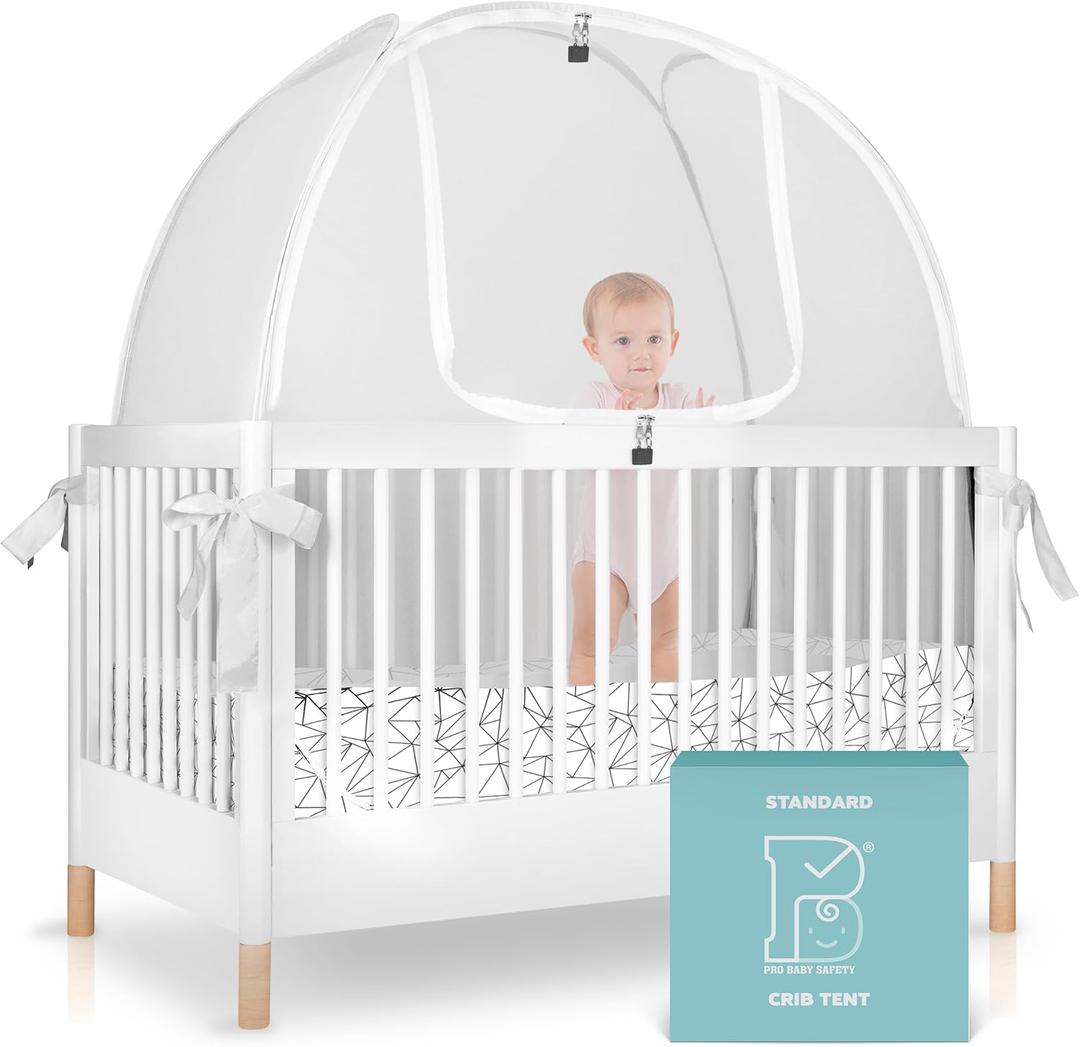 Crib Tent to Stop Baby Climbing Out  Breathable Pop-Up Crib Net to Keep Baby in, Auto-Lock Zipper for Added Safety, Easy Install Crib Cover (Fits Standard Cribs) (Full Size Crib - 52 Inch, Black)