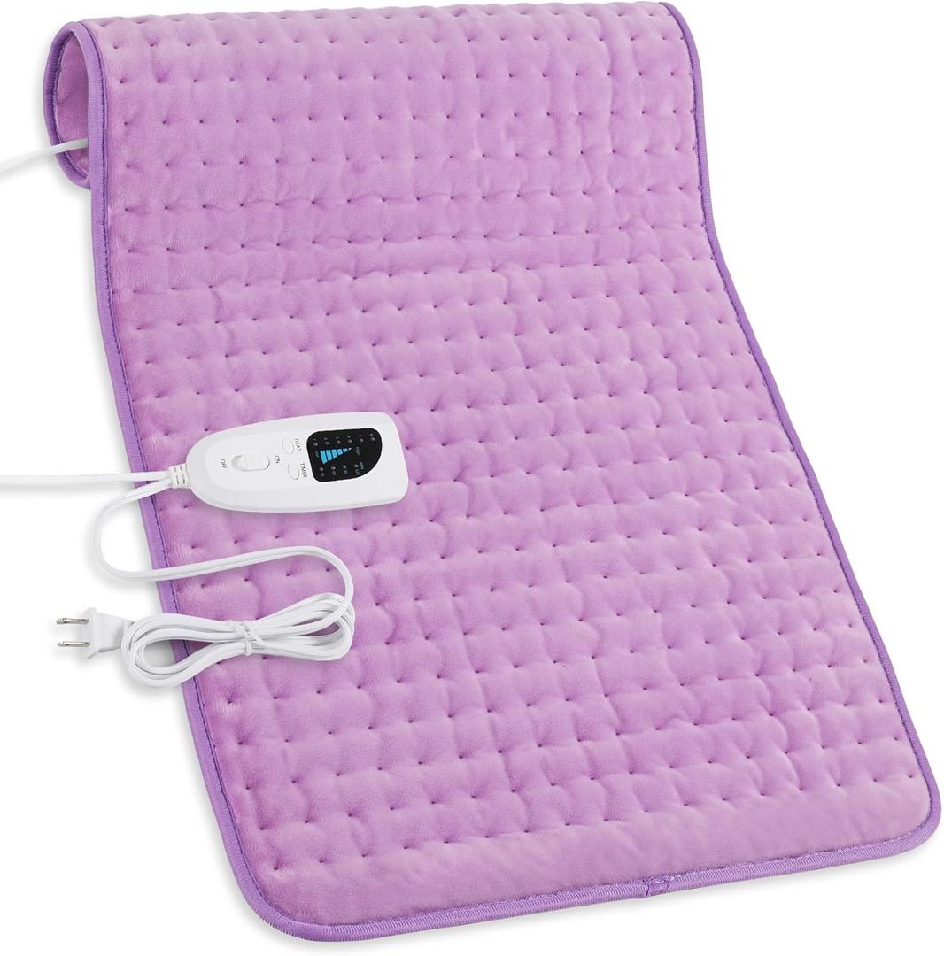 Deepsoon Heating Pad, Electric Heating Pads for Back, Neck, Abdomen, Moist Heating Pad for Shoulder, Knee, Arms, Legs, Dry/Moist Heat & Auto Shut Off, Christmas Gifts for Men and Women, Light Purple,33x17 Inch