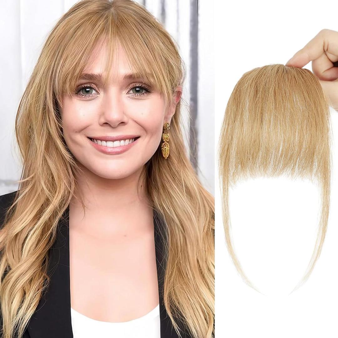 BOGSEA Clip in Bangs 100% Human Hair Bangs with Temples Hairpieces for Women Fake Bangs for Daily Wear (Blonde, Wispy Bangs)