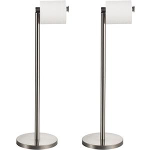 Toilet Paper Holder Brushed Nickel 2 Pack Standing On Floor, Tissue Holder with Reserve Storage Paper Rolls, Free-Standing