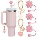 Compatible with Stanley Cup Accessories, 3PCS Straw Toppers for Stanley Straw Cover Cap, 2PCS Cute Letter for 30&40 Oz Tumbler with Handle