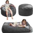 MAXYOYO Bean Bag Chair Bed for Kids, Convertible Bean Bag Folds from Lazy Chair to Floor Mattress Bed, Machine Washable Corded Fabric, Stuffed Floor Sofa Couch for Boys and Girls, Dark Grey