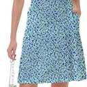 Women's Boho Summer Floral Short Sleeve Mini Dress Bow V Neck A Line Short Dresses (Blue, L)