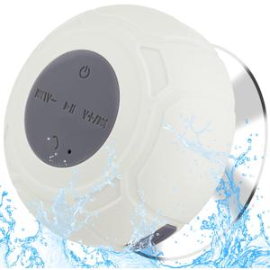 Waterproof Bluetooth Shower Speaker Portable Wireless Water-Resistant Speaker Suction Cup,Built-in Mic Gifts for Kids Speakerphone for iPhone Phone Tablet Bathroom Kitchen - White