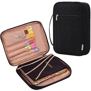 FINDCOZY Bible Cover for Women, Durable Carrying Book Case Church Bag for Biblical Accessories with Handle and Zippered Pocket, for Scriptures, Black
