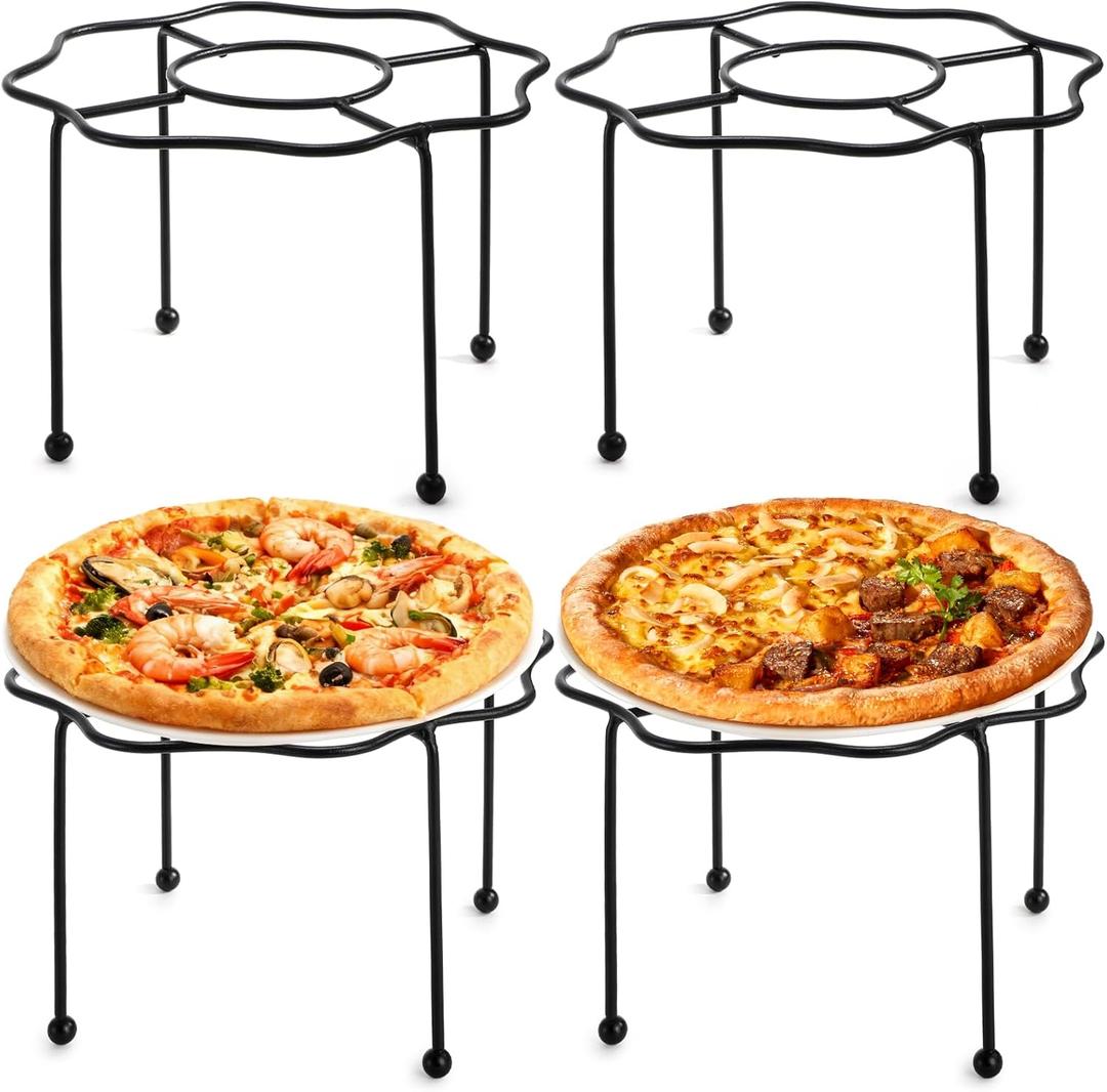 Elsjoy Set of 4 Black Pizza Stand Holder, 9.5 Inch Tabletop Pizza Pan Riser Stand Metal Wire Pizza Rack for Serving, Table Pizza Display Stand for Party, Home, Restaurant