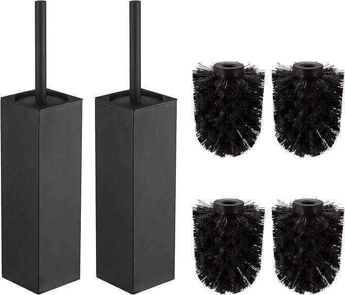 BGL Square Toilet Brush with Holder,Stainless Steel Rubber Painted Toilet Bowl Brush and Holder for Bathroom,2 Cleaner Brush Heads,Brushed Nickel