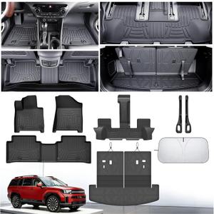 Floor Mats for Hyundai Santa Fe 2024 2025 2026(Fit Hybrid/Gas), All Weather Protection Custom Floor Mats Trunk Cargo Mat and Car Windshield Cover Set for Hyundai Santa Fe Accessories