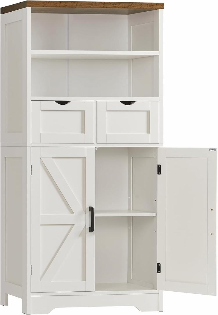 TEENFON Storage Cabinet with Doors & 2 Drawers, Kitchen Cabinet with Adjustable Shelf, Pantry Cabinets, Bathroom Cabinets, for Living Room, Entryway, Home Office, White, 11.4''D*23.6''W*49.6''H