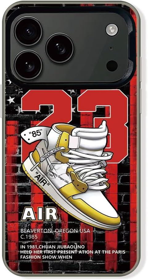 Sports Shoes & Snake Case Compatible with iPhone 17 Pro Max Case for Boys, Aesthetic Brand Sneakers Cool Off Sign White Pattern Non-Slip Protective Phone Cover (Red)