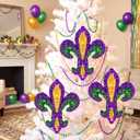 Bucherry 4 Pcs 10 Inch Large Mardi Gras Ornaments Glitter Fleur De Lis Decorations Mardi Gras Purple Green Gold Wreaths for Door Window Tree Masquerade New Orleans Holiday Party Decor