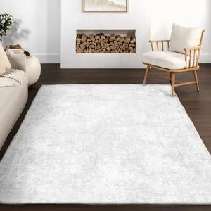 5x7 Grey and White Neutral Rug for Living Room, Indoor Ultra-Thin Washable Rug for Bedroom, Non Slip Backing