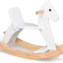 Wooden Rocking Horse Baby Ride On Toy for Toddlers Solid Wood Classic Design with Comfortable Pedal and Safe Backrest Ideal Gift for Kids (Classic, White)