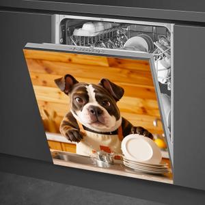 HOMETITUTE Dishwasher Magnet Cover 23x26 Inch Bulldog Plates Pattern