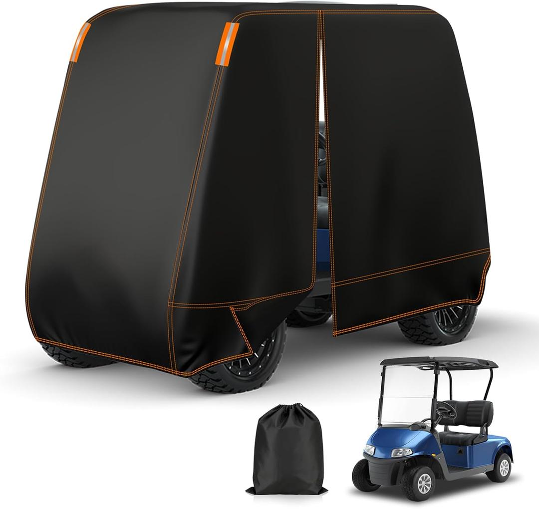 Falafa Golf Cart Cover 2 Passenger, Heavy Duty 420D Waterproof All Weather Protection, Universal Fit for EZGO Club Car Yamaha with Storage Bag & Reflective Strips