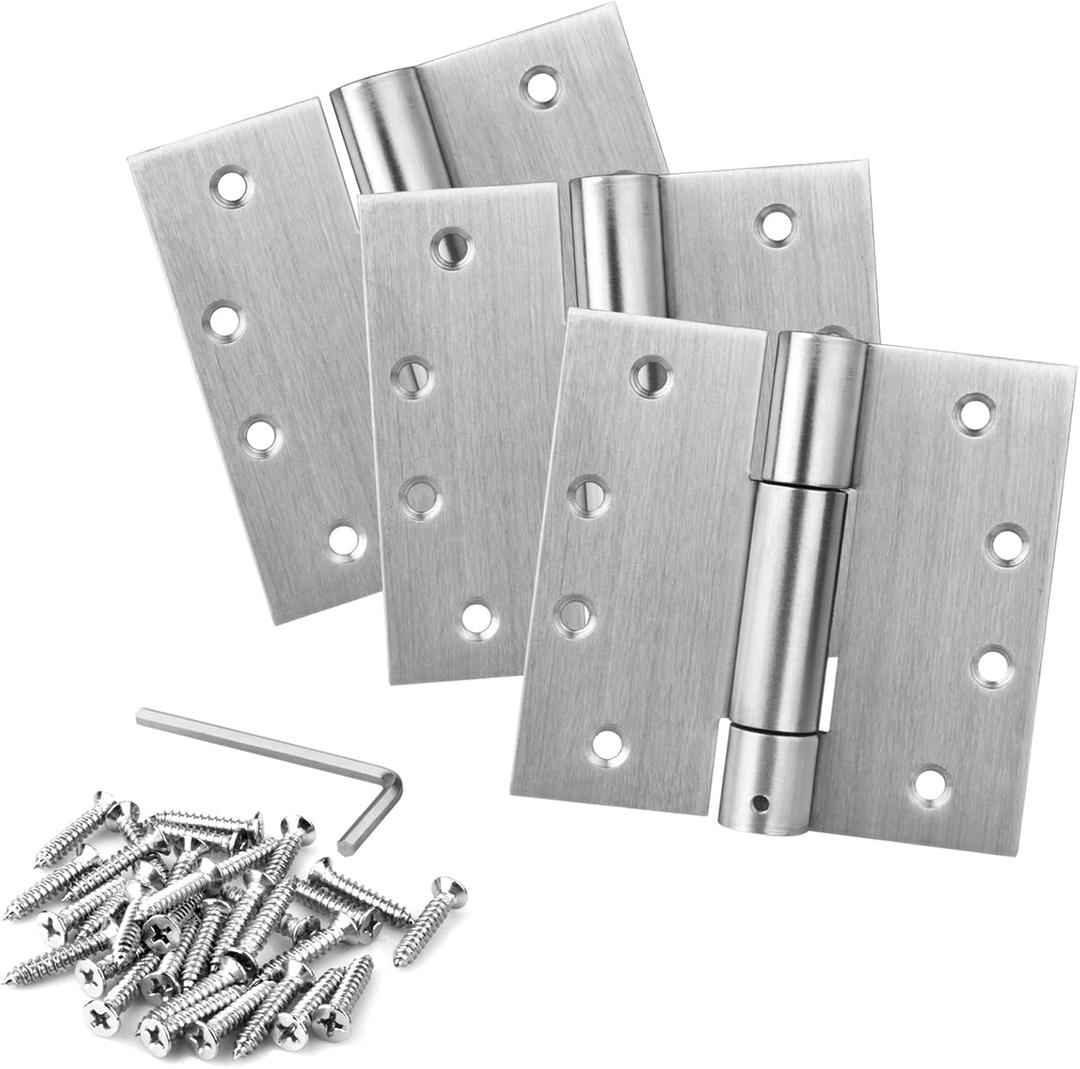 3 Pack 4" x 4" Self Closing Door Hinges, Spring Hinges, Stainless Steel