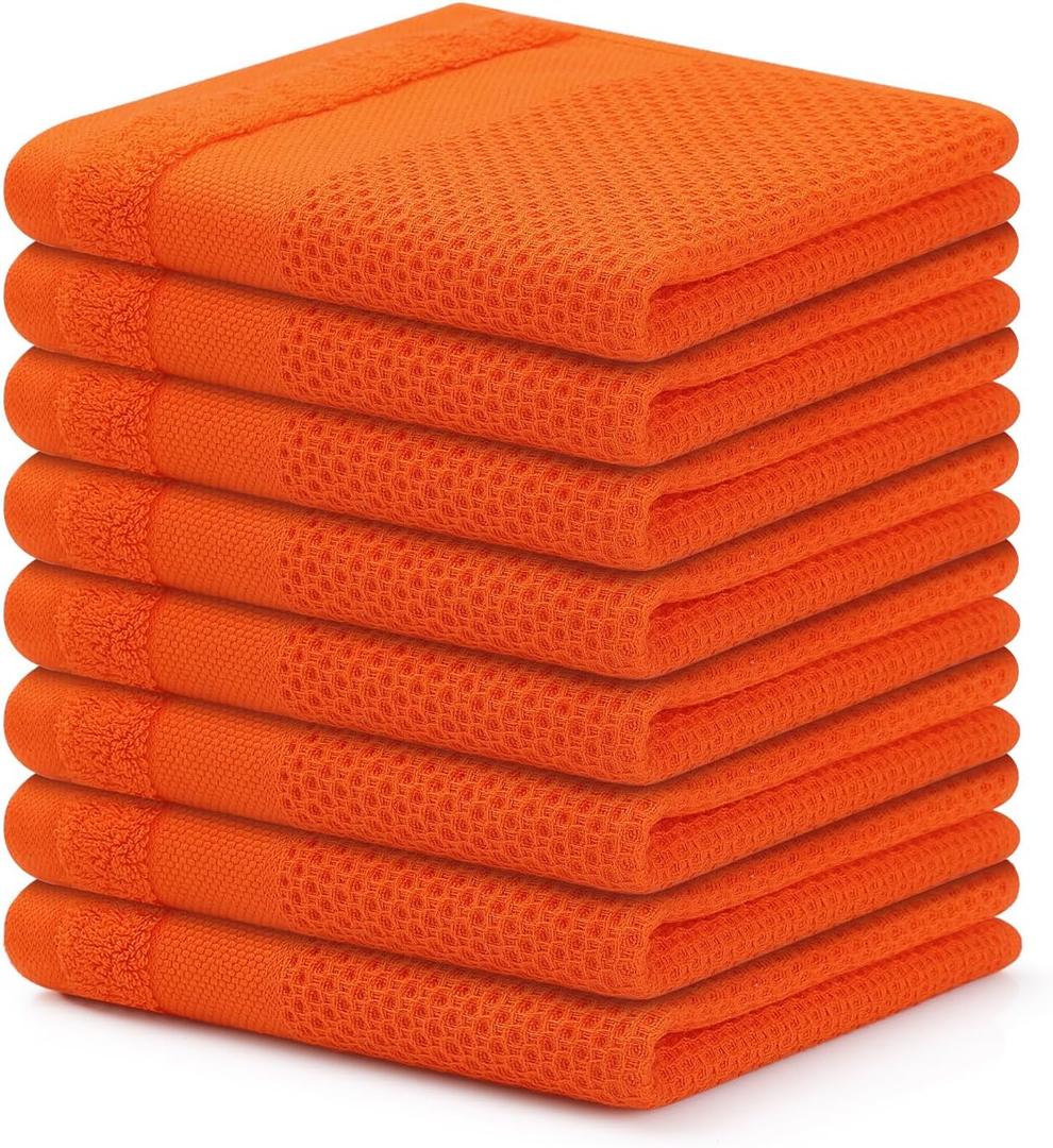 Homaxy 100% Cotton Dish Cloths, 8 Pack - 12 x 12 Inches, Waffle Weave Super Soft and Absorbent Dish Towels Quick Drying Dishcloths, Orange