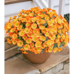Daisy Artificial Flowers for Outdoors Winter Decoration, 6 Bundles Fake Mums Orange Silk Flowers for Outside Look Real UV Resistant Fake Plants Faux Flowers for Planter Front Door Home Indoor Urn