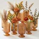 9 Set (H:7 Inch W:4 Inch) Flower Crystal Glass Vases Embossed Pedestal Vases for Centerpieces Hydroponic Glass Transparent Bottle for Home Office Wedding Dining Table Party (Amber)